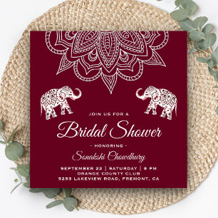 Elegante Burgunder-Mandala-Indische-Hochzeitsdusch Einladung