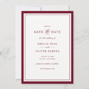 Elegante Burgunder-Rahmen Hochzeit Save the Date Einladung