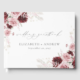 Elegante Burgunder-Rosa Rosen Florale Hochzeit Gästebuch