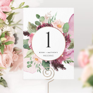 Elegante Burgunder-Rosé-Blumen-Tischnummer