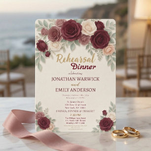 Elegante Burgunder-Rosen Chic Probeessen Einladung