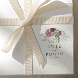 Elegante Burgunder-Rosen-Watercolor-Hochzeit Runder Aufkleber