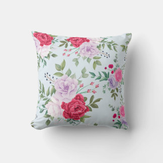 Elegante Burgunder- und Fliederrosen Blumen Kissen