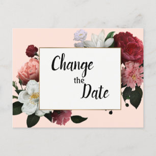 Elegante Burgunder- und rosa Blumen ändern das Dat Postkarte