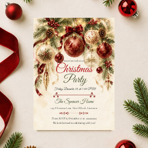 Elegante Burgunder-Weihnachtsfeier Einladung