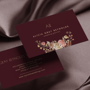 Elegante burgunderfarbene Hochzeitsplanerin mit Bl Visitenkarte