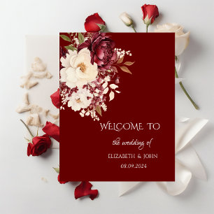 Elegante burgunderfarbene weiße Blumen Poster
