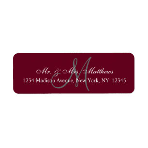 Elegante Burgundergraue Monogramm-Hochzeitsanschri