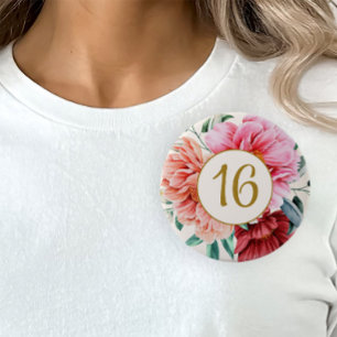 Elegante Burgunderrosa Florale Pfingstrosen Sweet  Button