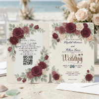 Elegante Burgunderrose Alles in Einem QR-Code Hoch