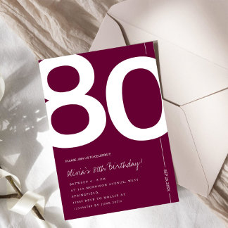 Elegante Burgunderrote 80. Geburtstagsfeier Einladung