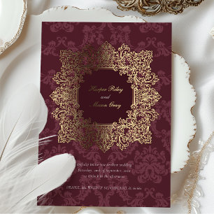Elegante burgunderrote Barock-Hochzeit Folieneinladung