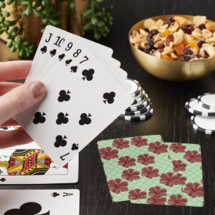 Elegante burgunderrote Blumen auf Salbeigrün Spielkarten