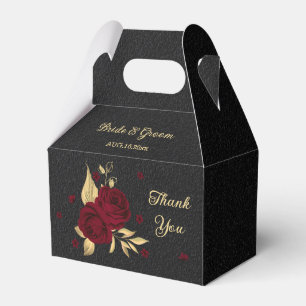 Elegante burgunderrote Blumen gold schwarz Hochzei Geschenkschachtel