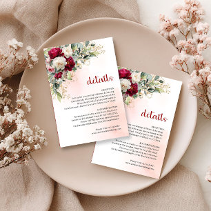 Elegante burgunderrote Blumen-Hochzeits-Detailkart Begleitkarte