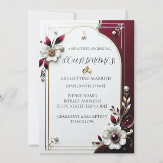 Elegante burgunderrote Blumenhochzeits-Einladung Einladung