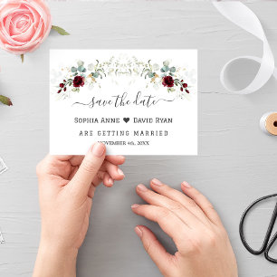 Elegante burgunderrote blumige luftige Blätter Hoc Save The Date