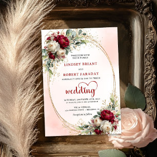 Elegante burgunderrote boho-botanische Hochzeitsei Einladung