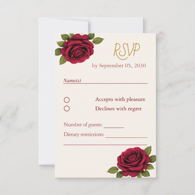 Elegante burgunderrote Flora RSVP Karte (Vorderseite)