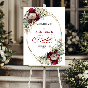 Elegante burgunderrote Floral goldene Hochzeitstag Poster