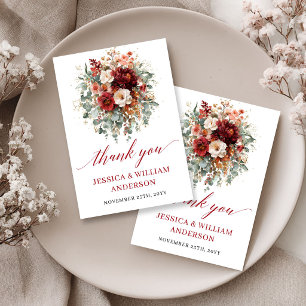 Elegante burgunderrote Floral Herbst-Dankeskarten Dankeskarte