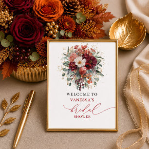 Elegante burgunderrote florale boho Brautparty Beg Poster