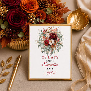 Elegante burgunderrote florale Boho-Brautparty-Zäh Poster