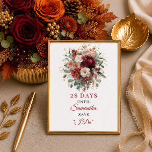 Elegante burgunderrote florale Boho-Brautparty-Zäh Poster