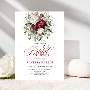 Elegante burgunderrote florale goldene Hochzeitsto Einladung