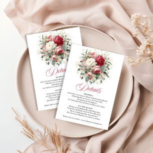 Elegante burgunderrote Floralkarte mit goldener Um Begleitkarte