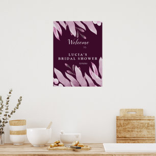 Elegante Burgunderrote Große Blätter Brautparty Wi Poster