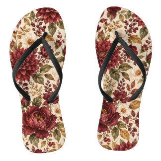 Elegante burgunderrote Herbst-Blumen-Frauen-Flip-F Flip Flops