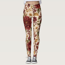 Elegante burgunderrote Herbst-Blumen-Leggings