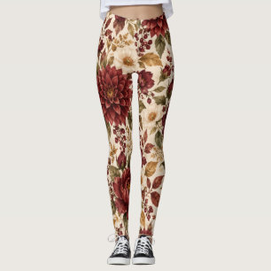 Elegante burgunderrote Herbst-Blumen-Leggings Leggings