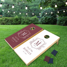 Elegante burgunderrote Hochzeit mit Monogramm Mr u
