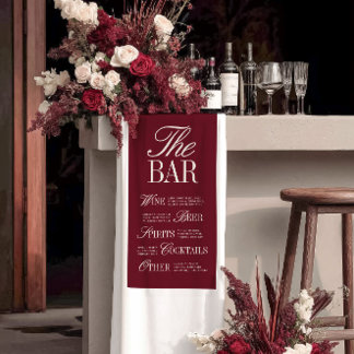 Elegante burgunderrote Hochzeitsbar-Menü-Rezeption Banner