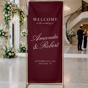 Elegante burgunderrote Hochzeitsbegrüßung im Stil Banner