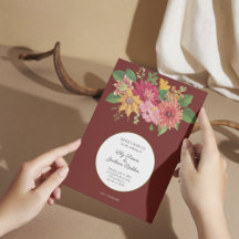 Elegante burgunderrote Hochzeitseinladung mit Blum