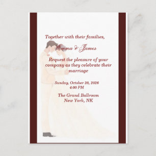 Elegante burgunderrote Hochzeitseinladung Postkarte