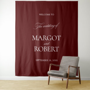 Elegante burgunderrote Hochzeitskulissen Banner Wandteppich