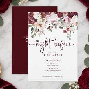 Elegante burgunderrote Hochzeitsprobe-Dinner-Einla Einladung