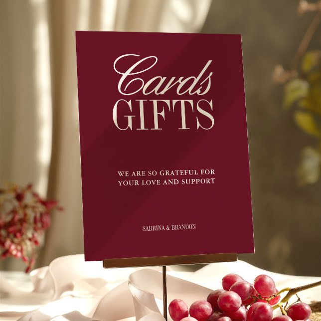 Elegante burgunderrote Karten & Geschenke Hochzeit (Elegant Burgundy Cards & Gifts Wedding Sign)