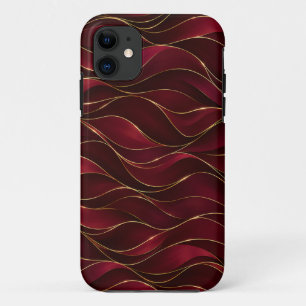 Elegante burgunderrote Marmorwellen mit goldenen A Case-Mate iPhone Hülle