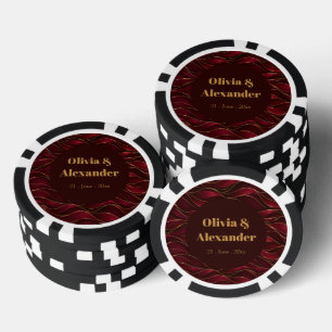 Elegante burgunderrote Marmorwellen mit goldenen A Pokerchips