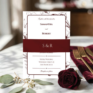 Elegante burgunderrote Monogramm-Einladung Einladungsbanderole