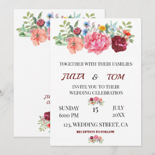 Elegante burgunderrote personalisierte Hochzeitsbl Einladung