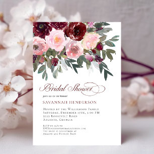 Elegante burgunderrote rosafarbene Floral-Junggese Einladung
