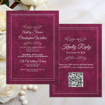 Elegante burgunderrote Samt-Hochzeit mit weißem QR