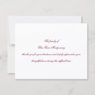 Elegante burgunderrote Schrift Trauerfallbestätigu Dankeskarte
