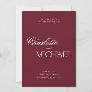 Elegante burgunderrote Schriftart-Paarung Namen Ho Save The Date